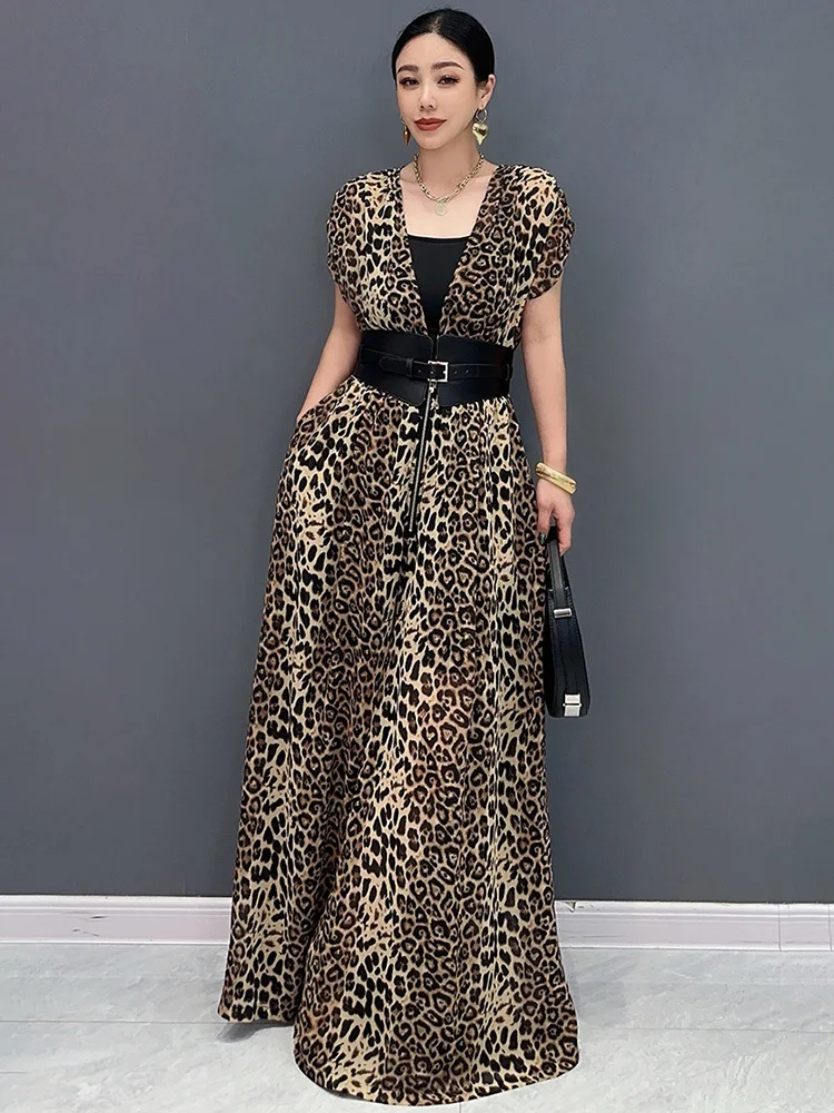 SHENGPALAE Fashion Leopard Print Jumpsuit For Women 2024 Summer New High Waist Loose Elegant Chic Female Clothes Siamese 5C1173