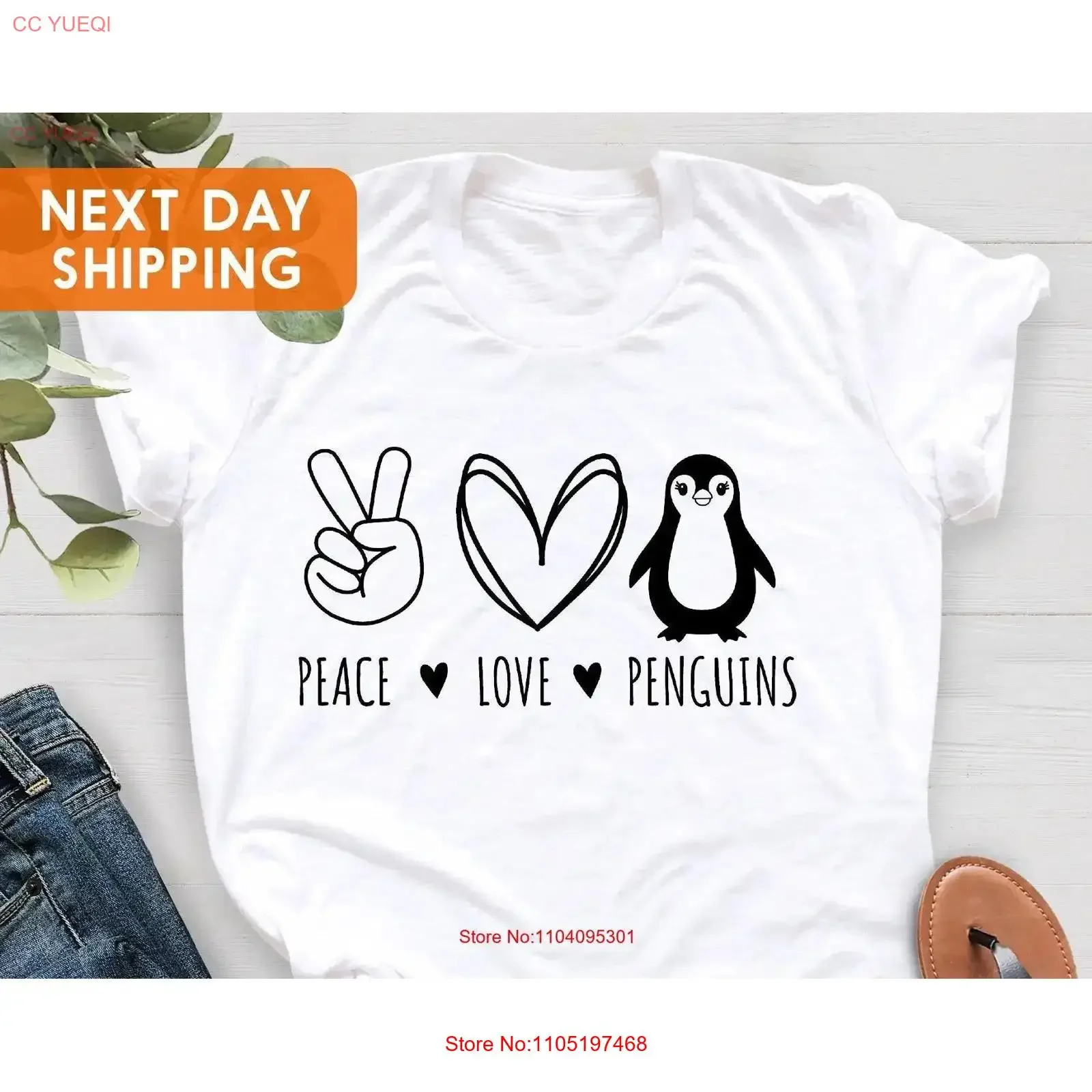 Peace Love Penguin T Shirt Lover Fan For Her vintage Washed Breathable Top For Everyday Wear Soft Casual fashion homme