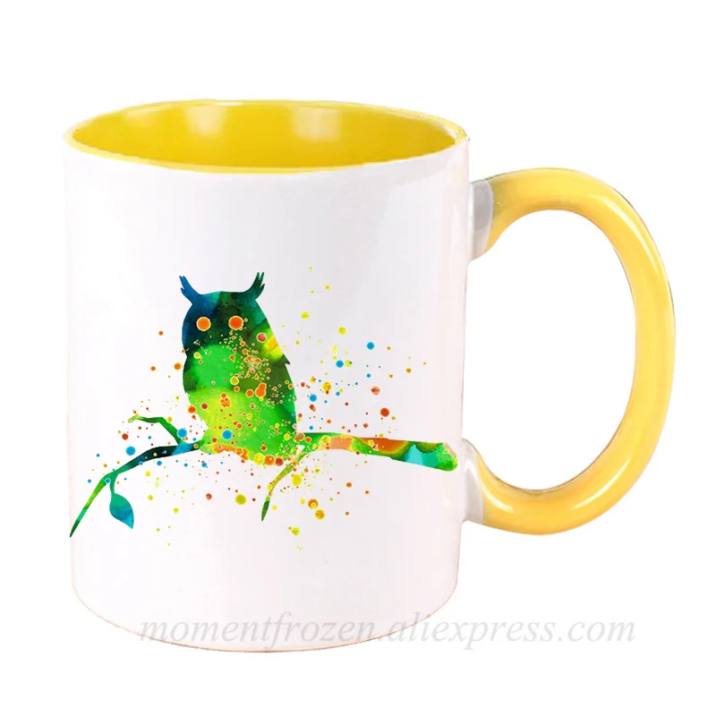 Children's Birthday Gift Kids Watercolor Owl Mugs Tea Milk Coffee Cups Nursery Art Drinkware Tableware Coffeeware Home Decal