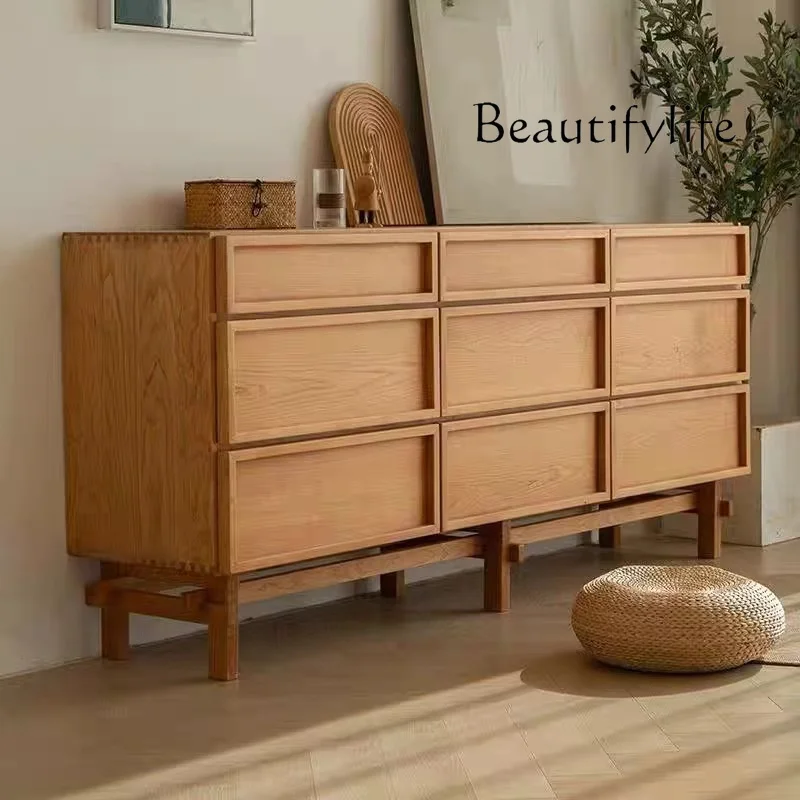 Nordic Solid Wood Sideboard Mid-Ancient Cabinet Multi-Purpose Cabinet Living Room Entrance Cabinet