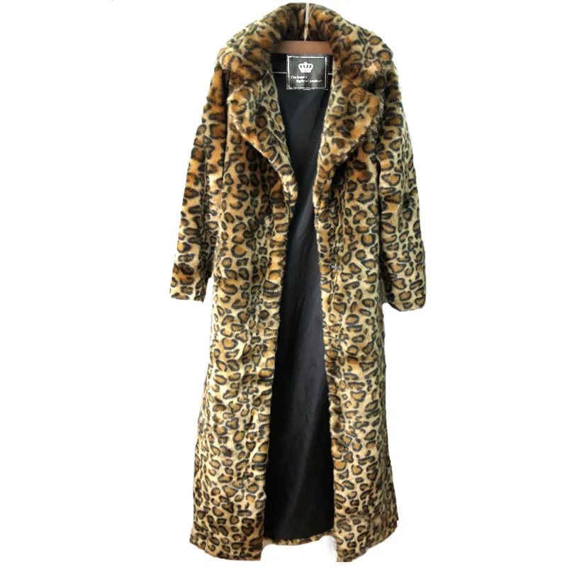 Leopard Thick Faux Fur Coat Women Autumn Winter Fluffy Maxi Warm Outerwear Luxury Fur Jacket Elegant Mujer Bontjas Long Coats