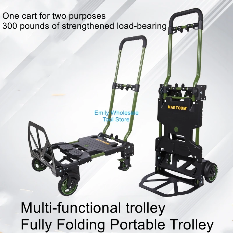 

Folding portable flatbed trolley moving trolley household mute trolley pulling goods four-wheel trailer luggage trolley