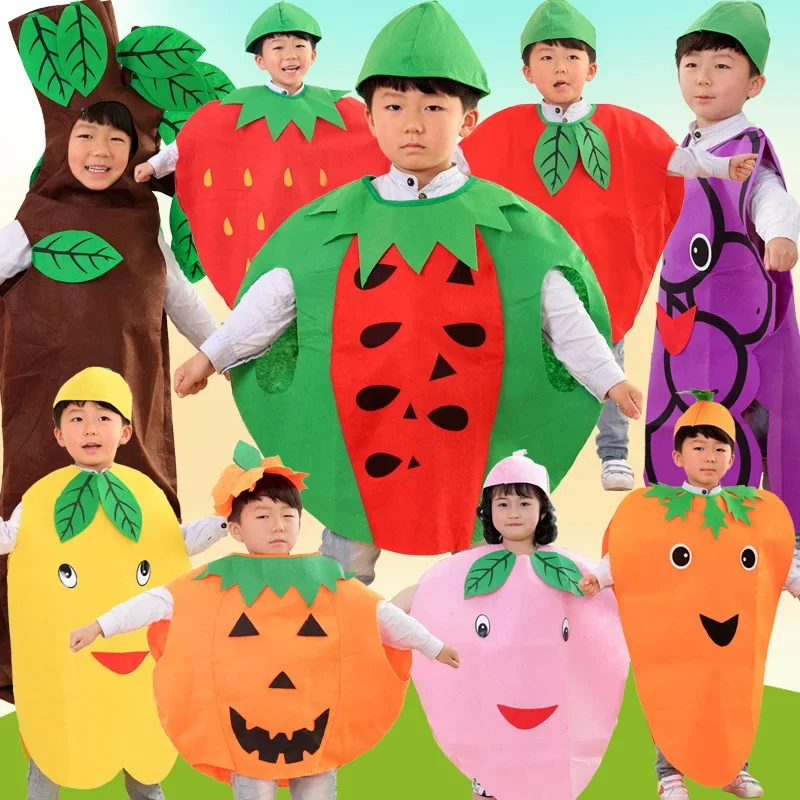 Disfraces navideños de modelado de frutas y verduras para niños, fruta para jardín de infantes, desfile de moda ambiental para ropa, Cos de Año Nuevo
