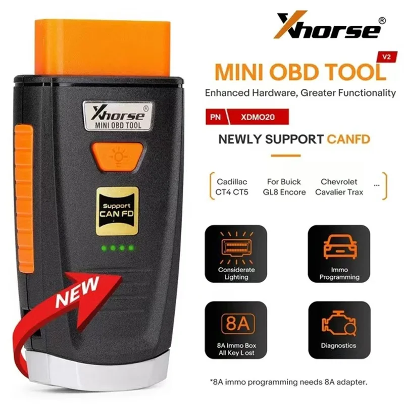 

Xhorse MINI OBD Tool V2 XDMO20 Newly Supports CANFD Protocol / LED light / 8A IMMO Box All Key Lost Work With KEY TOOL MAX