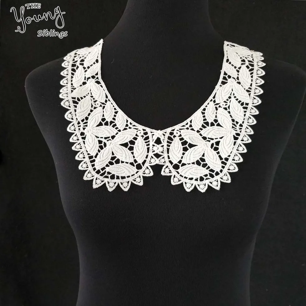 Hot sale White Lace Collar Guipure Floral Lace Fabric Trim DIY Embroidery Lace Neckline Sewing Applique trim Clothing Accessory