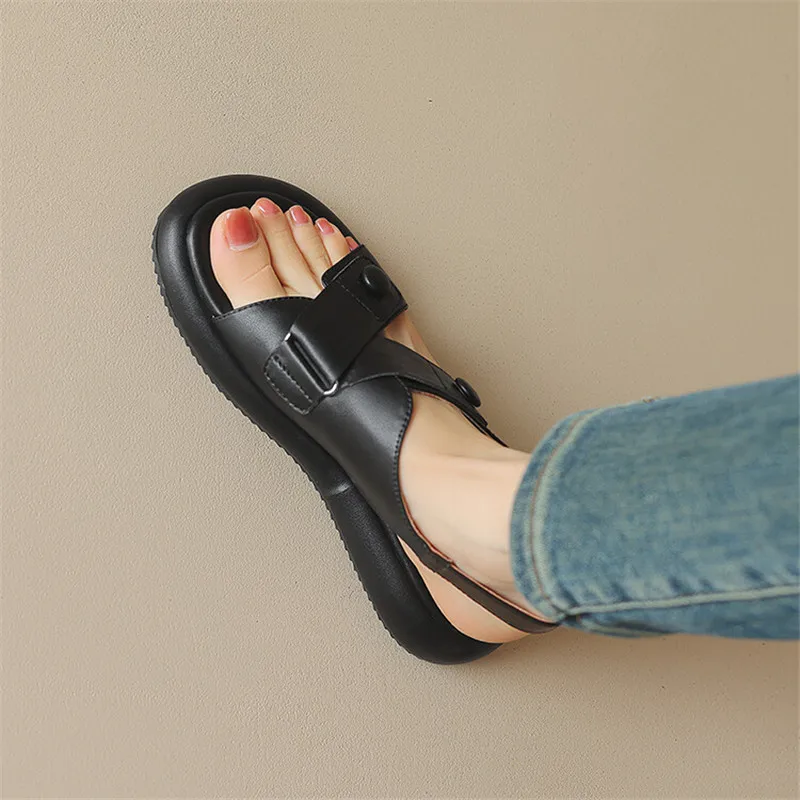 New Summer Sandals Women 2023 Fashion Platform Sandals Casual Round Toe Sandals Shoes for Women Split Leather Flat Shoes