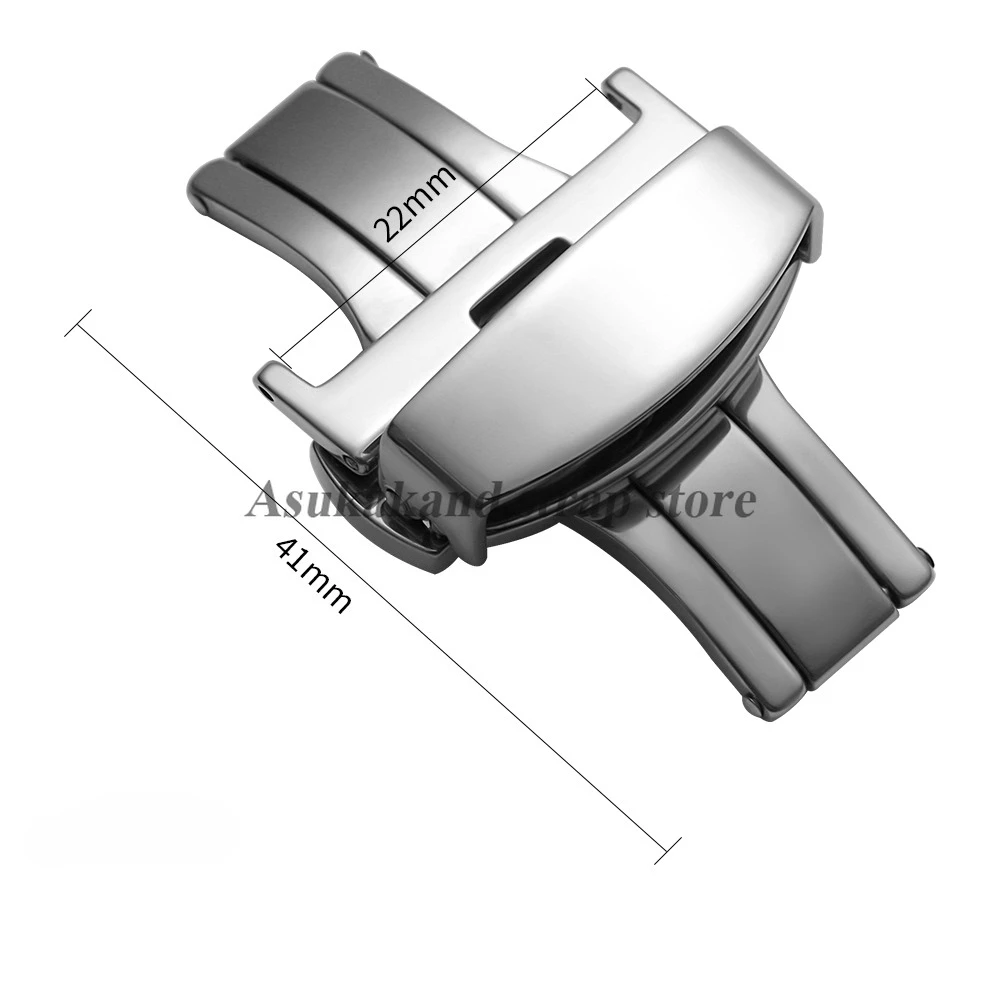 10mm 12mm 14mm 16mm 18mm 20mm 22mm fivela borboleta de aço inoxidável polido botão bloqueio pulseira de relógio de couro fecho de metal