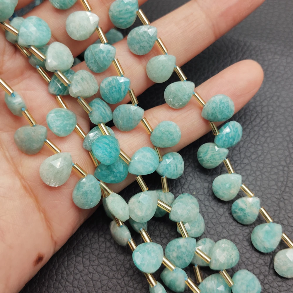 3 Strands 8x9mm Natural Faceted Green Amazonite Top-drilled Teardrop Beads Strand 13.5