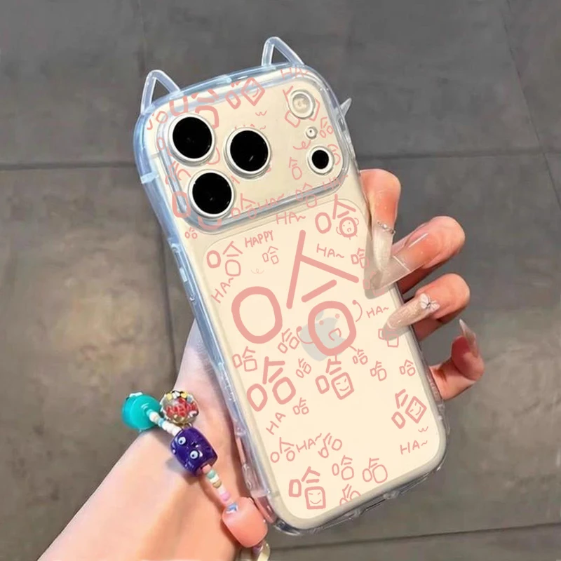 Coque de téléphone 3D transparente avec oreilles de chat et visage souriant pour Vivo X200 5G X300 Pro S50PROMINI, pour OPPO FINDX9, pour Honor Magic 7Lite