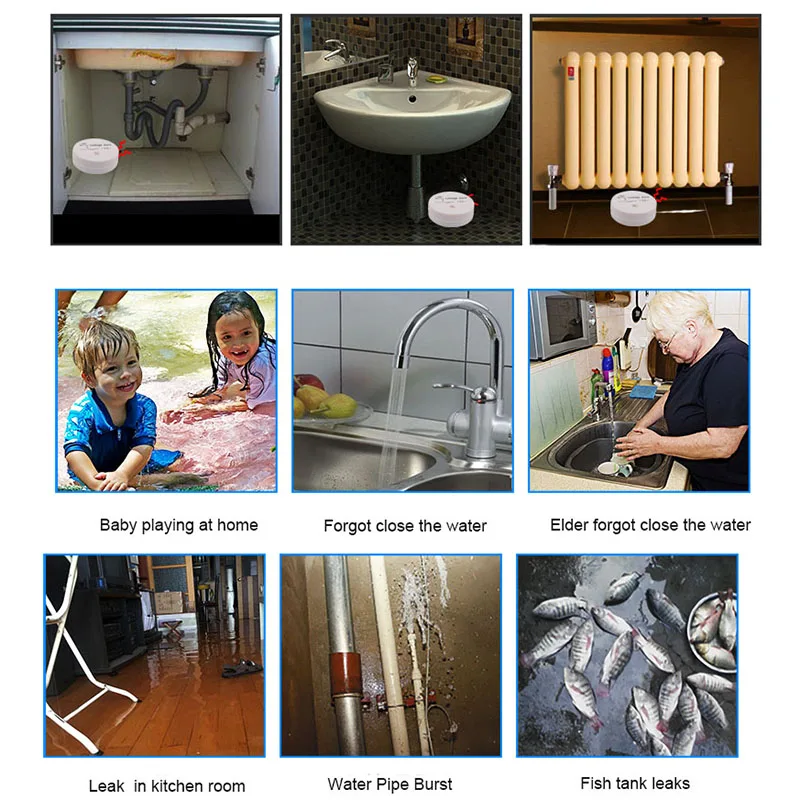 Water Overflow Leakage Alarm Sensor Detector 90dB Water Level Alarm Leak Flood Detection Home Security Alarm System