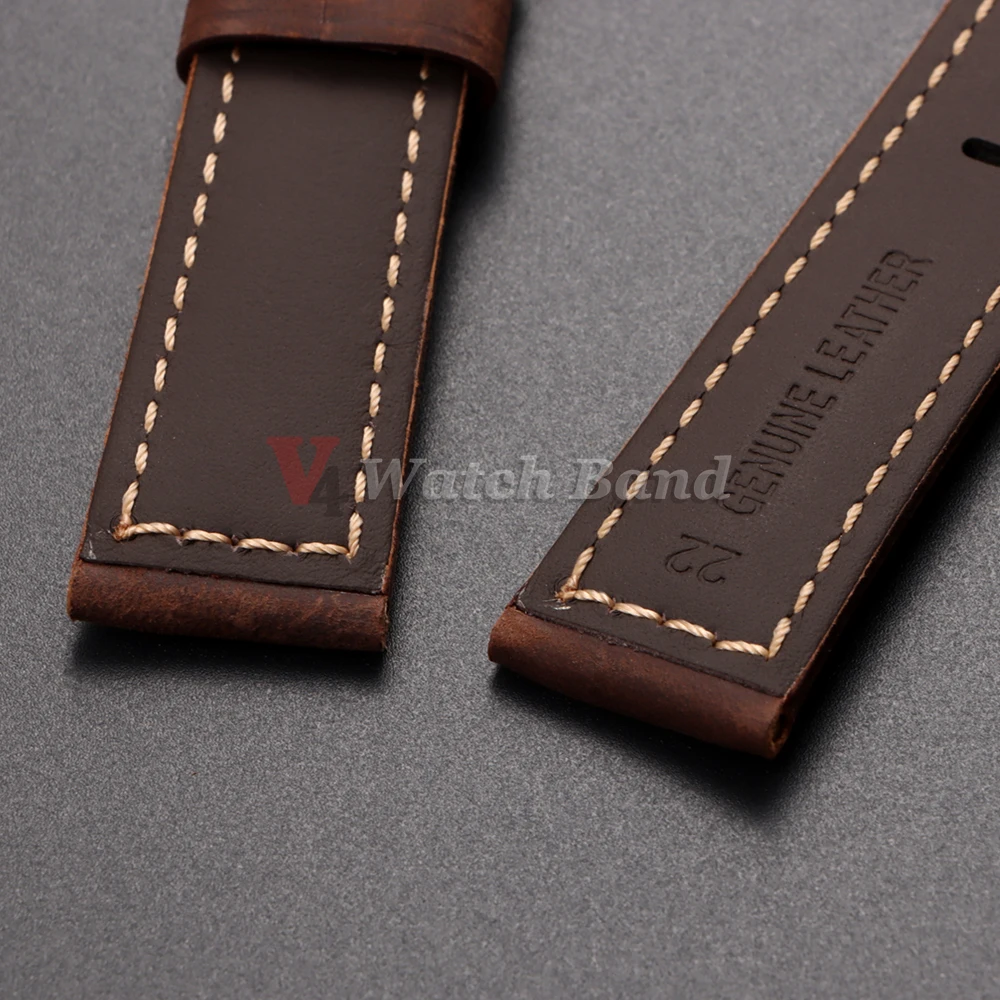 Genuine Calfskin Leather Watchband for Omega Business Watch Band 20mm 22mm 24mm 26mm Butterfly Buckle Stitching Brown Strap image 4