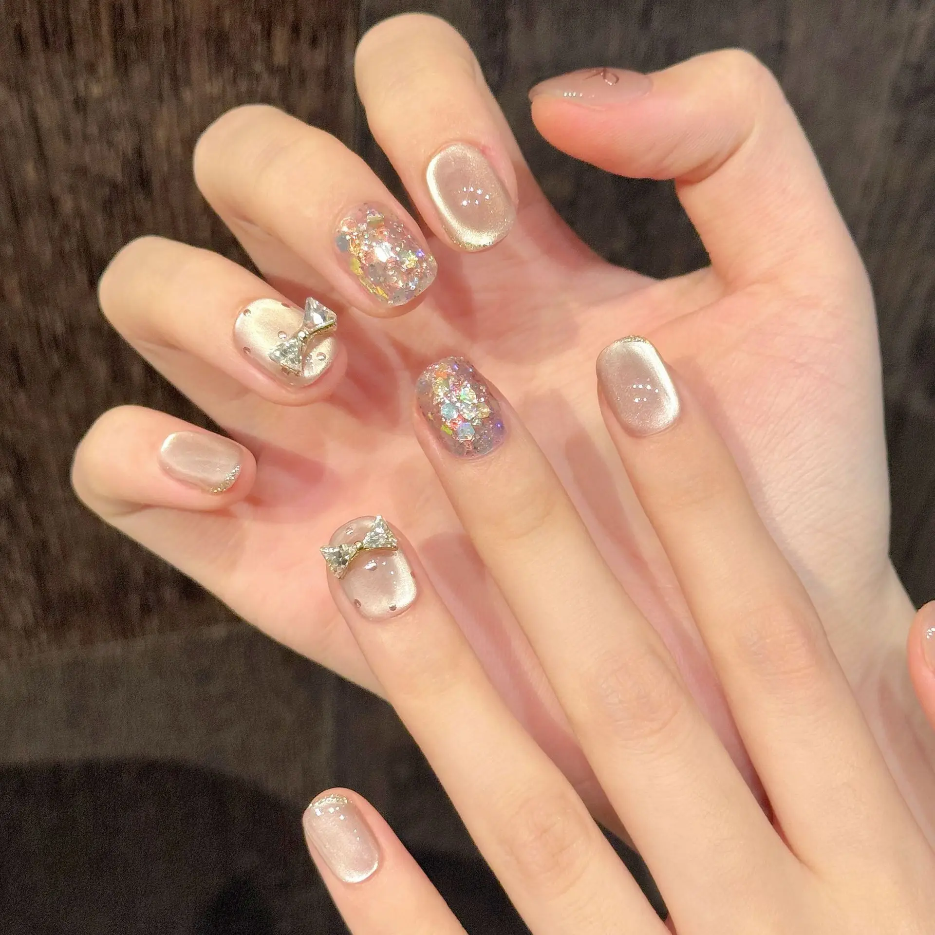 10 pçs arco rosa olho de gato colorido imprensa em unhas círculo quadrado manicure wearable prego para mulheres e meninas unhas falsas