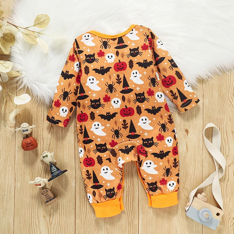 0-18 months Spring and Autumn New Halloween Newborn Baby Boys and Girls Festival Printed Long sleeved jumpsuit