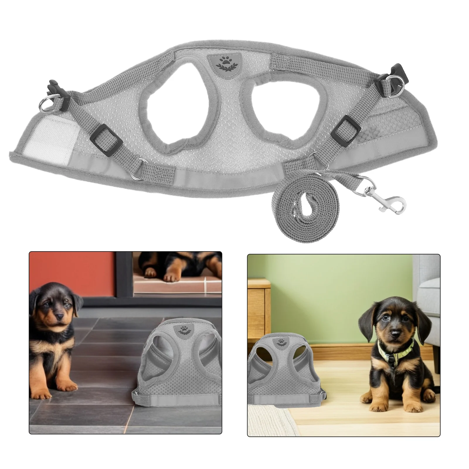 

Pet Leash Harness Cat for Small Dogs Walking Comfort Adjustable Light Grey Vest