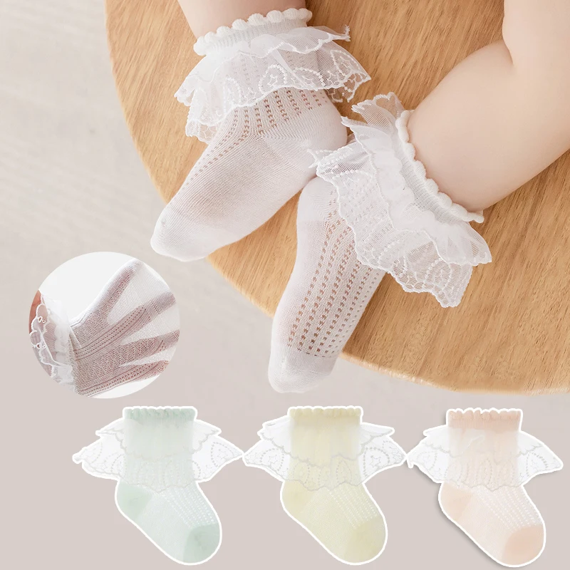 Cute Frilly Baby Girls Socks Soft Cotton Lace Ruffle Infant Socks Girls Princess Socks For Girls Accessrioes