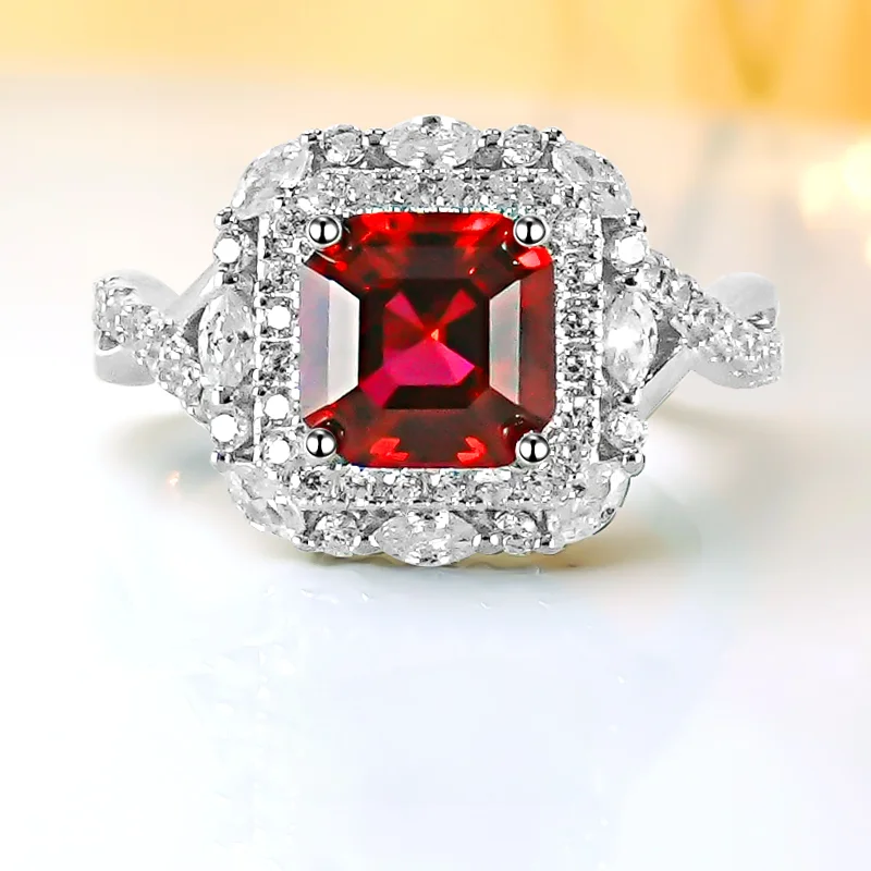 

Fashionable niche design versatile 925 sterling silver red treasure ring inlaid with a simple and compact temperament for women