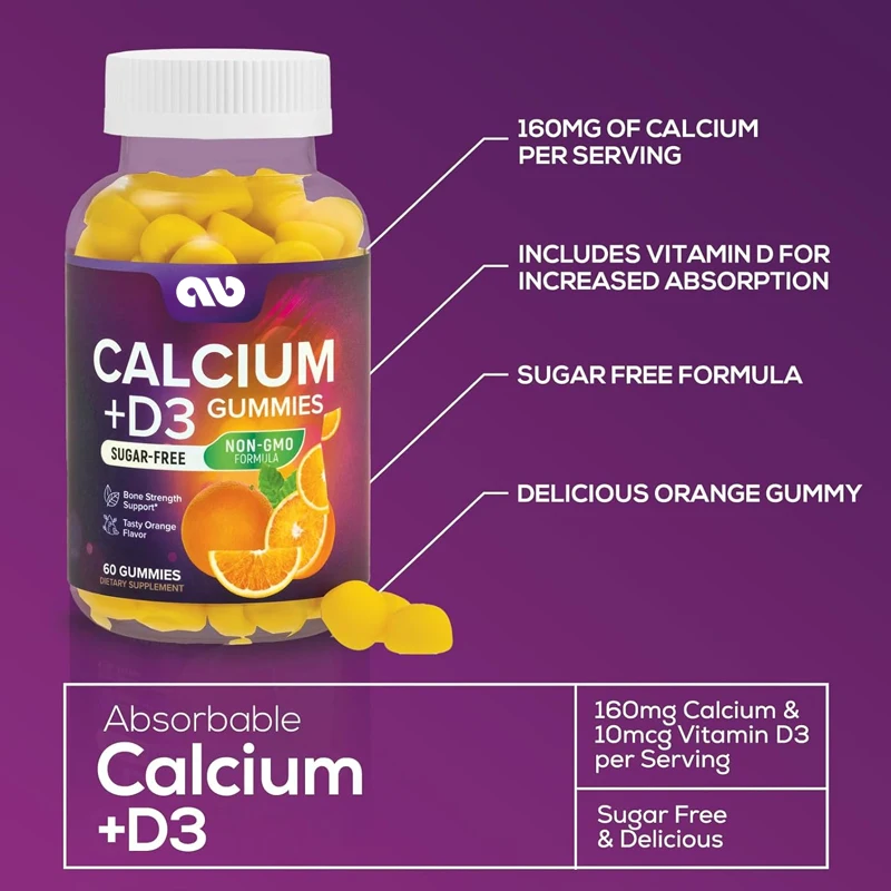 

Sugar free calcium gummies Bites Plus 400 IU Vitamin D3, bone health and immune support, supporting bone strength -Orange flavor