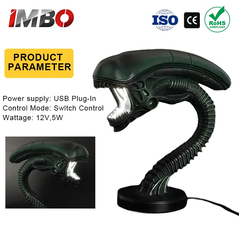 Alien Xenomorph Figure Desk Lamp - Resin Horror Movie Statue, Bedroom & Home Decor Night Light for Sci-Fi Fans