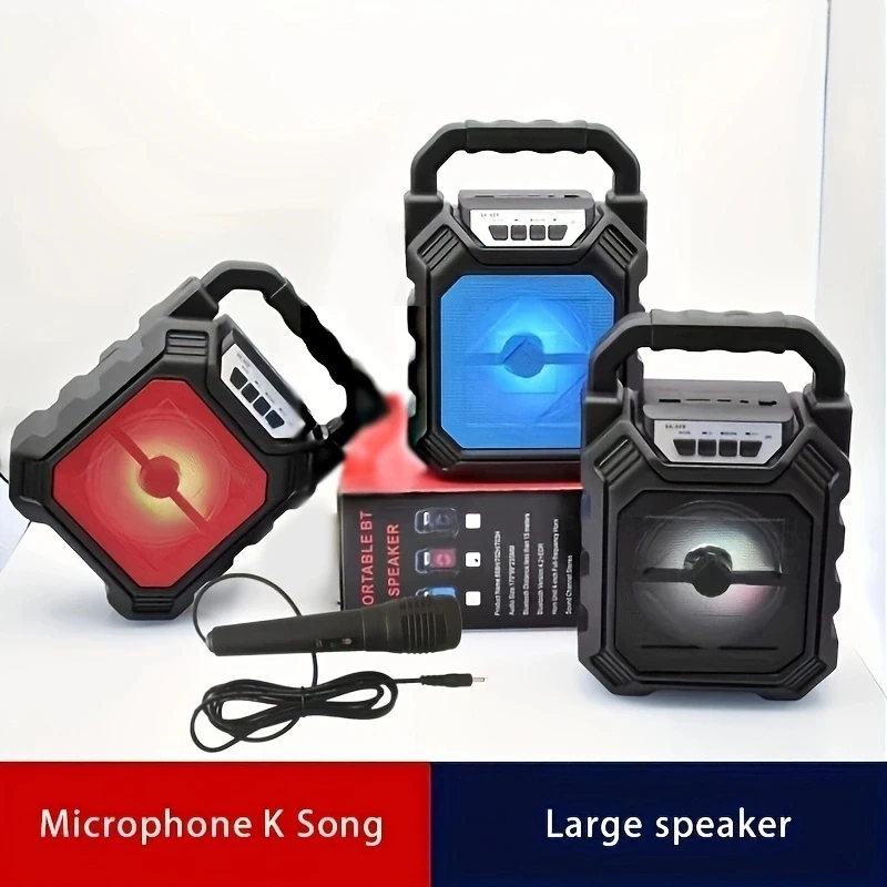 Portable Mini 4-inch Multifunction Speaker Outdoor Wireless Bluetooth Karaoke Speaker Micphone Music Player USB Rechargeable Bat