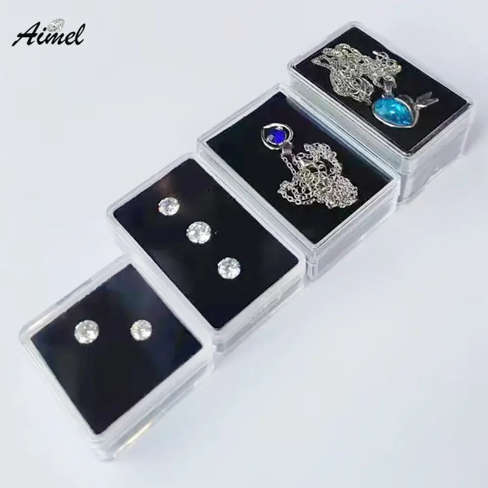 Clear Diamond Jewelry Display Box Beads Pendant Earring Storage Case Black Gemstone Packaging Gift Box Ring Organizer Container