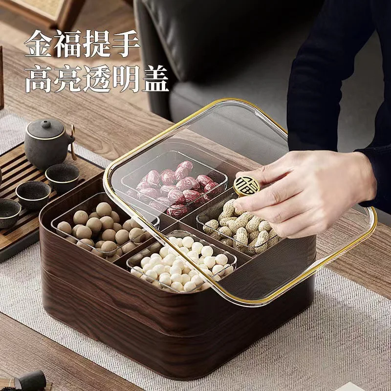 Подходит для имитации деревянной решетки, тарелка для сухофруктов, высококачественная ретро-креативная тарелка с орехами для гостиной, бытовая пластиковая тарелка для конфет b