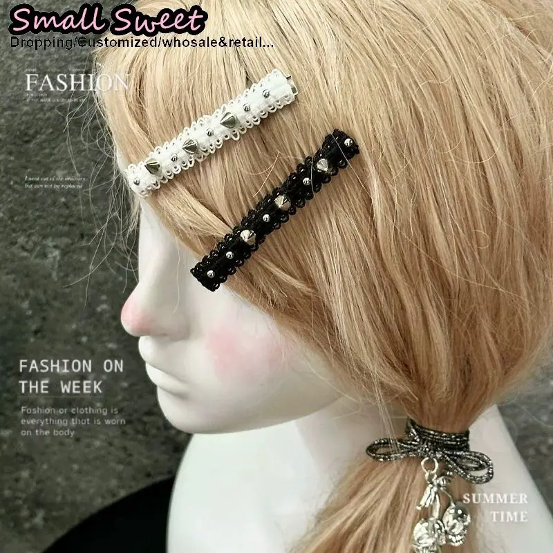 Women Subcultural Rivet Lace Hair Clip Punk Y2K Girl Side Ba