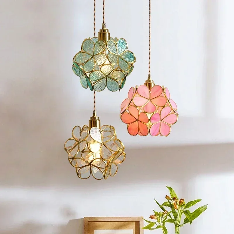 Elegant Fancy Luxury LED Pendant Light Flower Glass Decorative Chandelier Dining Room Bedside Hanging Lights