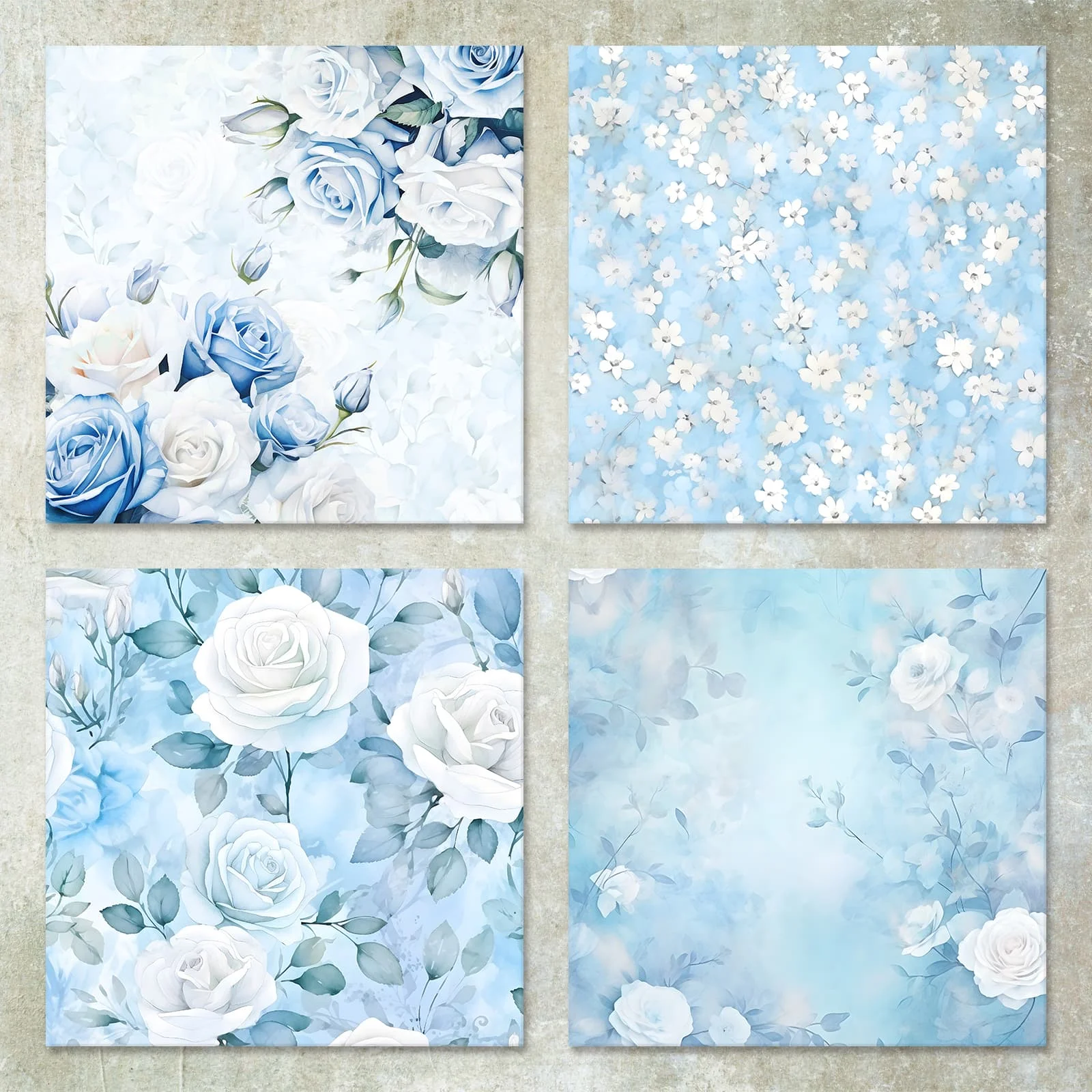 36 Sheets 6inch (White Rose Blue Background) Clipping Thin Paper for Bullet Diary, Junk Magazine, Greeting Card Background