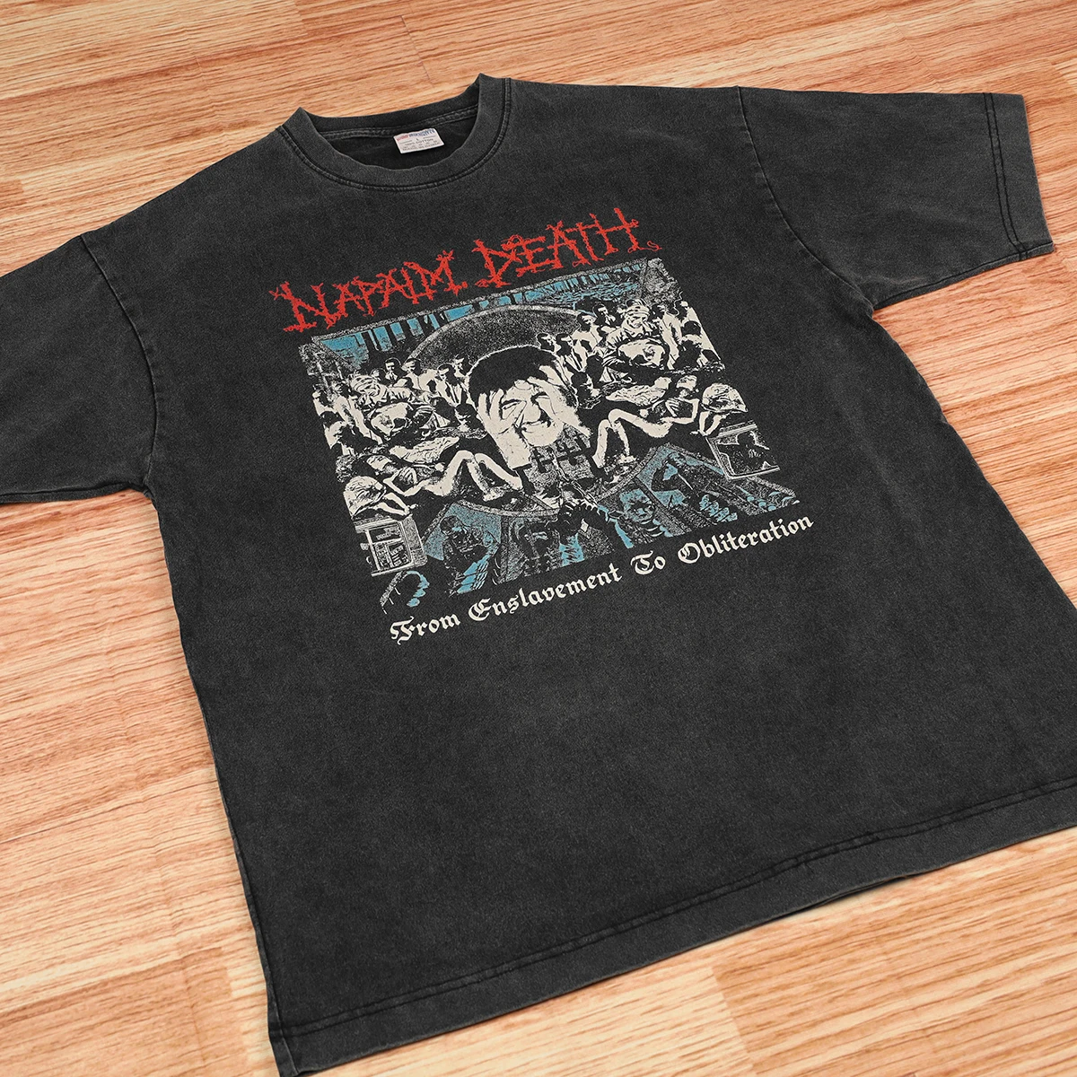 Napalm Death T-Shirt Grindcore Metal Band Terrorizer Carcass Vintage Washed Cotton Men's Tops Short Sleeves Loose Printed Shirt