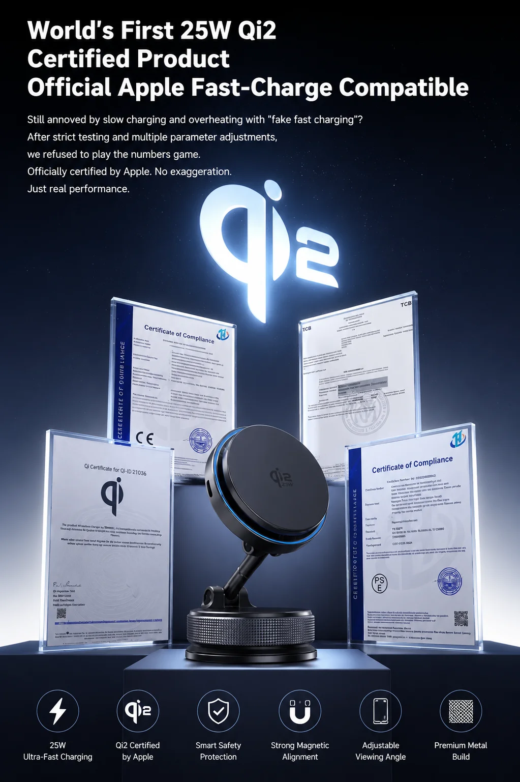 Qi2.2 Magnetisches Kabelloses Ladegerät Auto-Handyhalterung 25W Schnellladung mit Kühlventilator für iPhone 17 Pro Max 16 15 Huawei Ständer – Detail 3