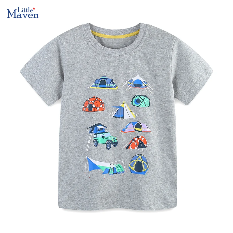 Little maven Stile euro-americano Abbigliamento per bambini Neonato T-shirt Estate Bambino Cartoon Auto Tende Camicie Sportive Top Tees