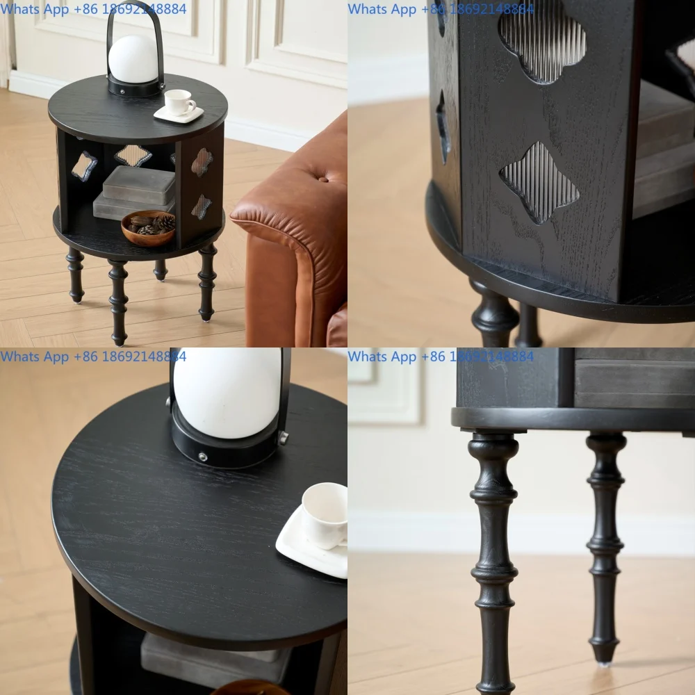 

Vintage style side table solid wood clover shaped coffee table living room accent table