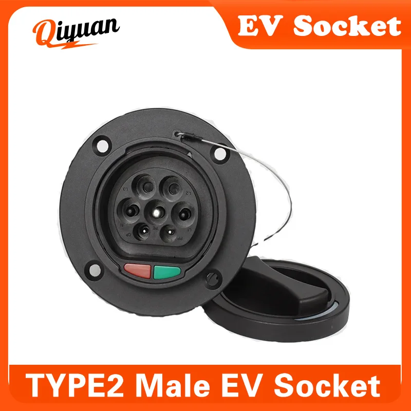 32A Type2 Male Socket with Cable for Electric Vehicle Car side Charger IEC 62196 Type 2 Socket EV Charger Socket 0.5M EVSE