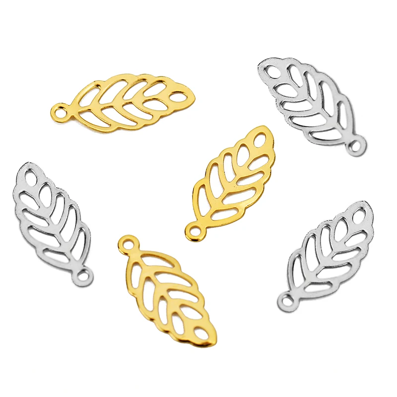 50pcs/lot 13*5.5mm Stainless Steel Hollow Out Leaves Pendants Charms Gold Color Tree Leaf Charms for Diy Jewelry Making Findings