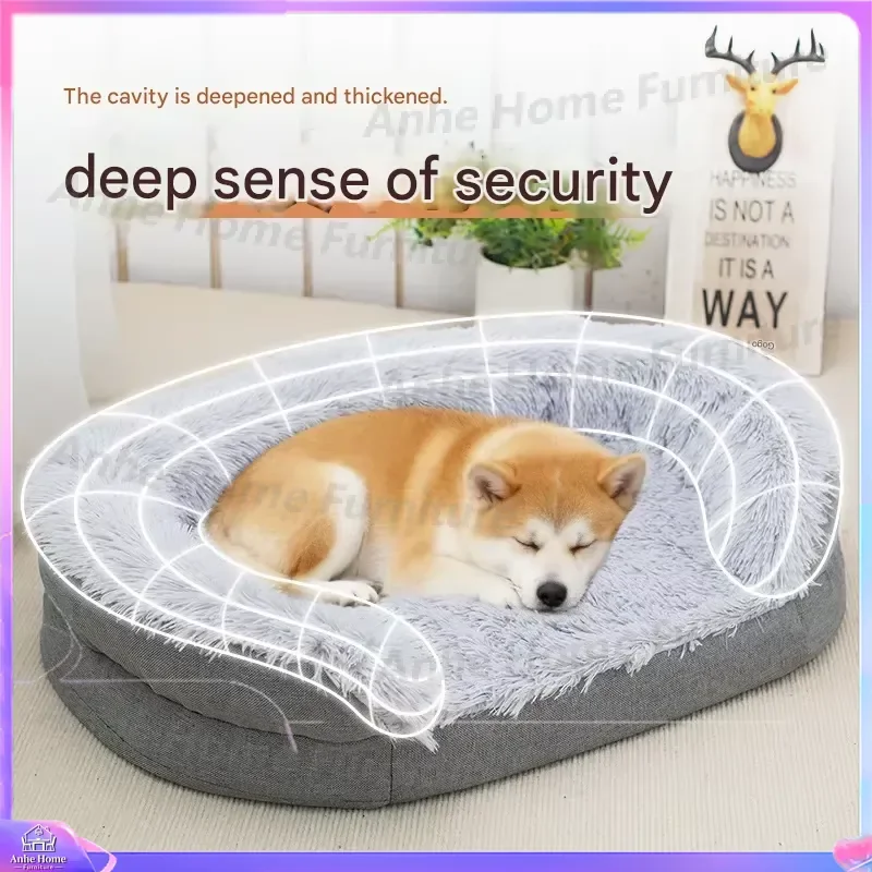 Luxury Striped Pet Bed for Cats and Dogs Thickened Sponge Warm Cushion All Season Universal Large Size Soft Comfortable