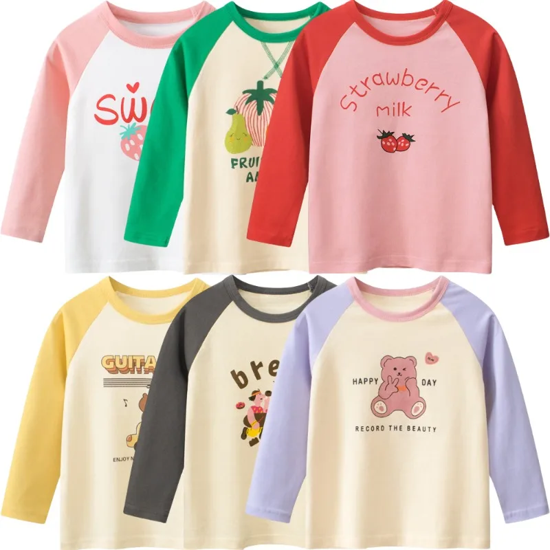 

Детская нижняя рубашка с мультяшным принтом, весна-осень 2025 г., хлопковый топ с длинными рукавами для девочек, брендовая детская майка, От 2 до 9 лет, дропшиппинг