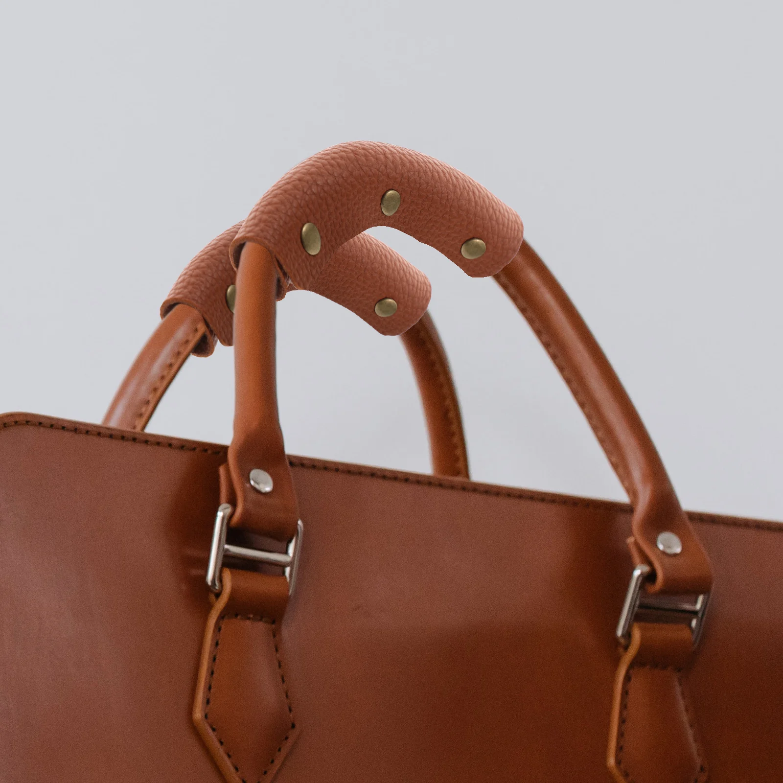 

2 Pcs Bag Handle Wrap PU Handbag Cover Luggage Protector Backpack Grip Shoulder Guard 3 Row Buckle Brown Anti