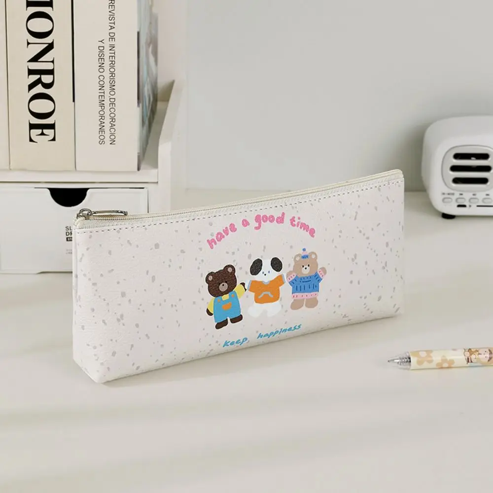 Borsa per penne INS Kawaii Orso cartone animato stampato Astuccio per matite in pelle PU Cartone animato Borsa per riporre articoli di cancelleria carina creativa Forniture per ufficio