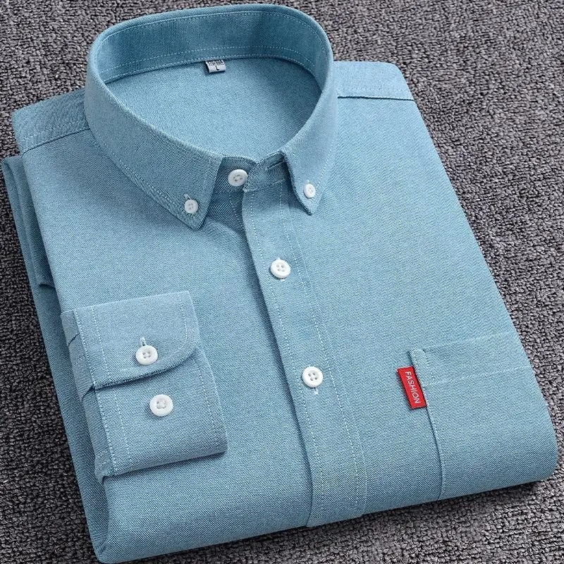 5XL 100 Cotton Long Sleeve Shirt for Men Casual Oxford with Pocket White Shirt Men Long Sleeve Slim Fit men shirts short sleeve