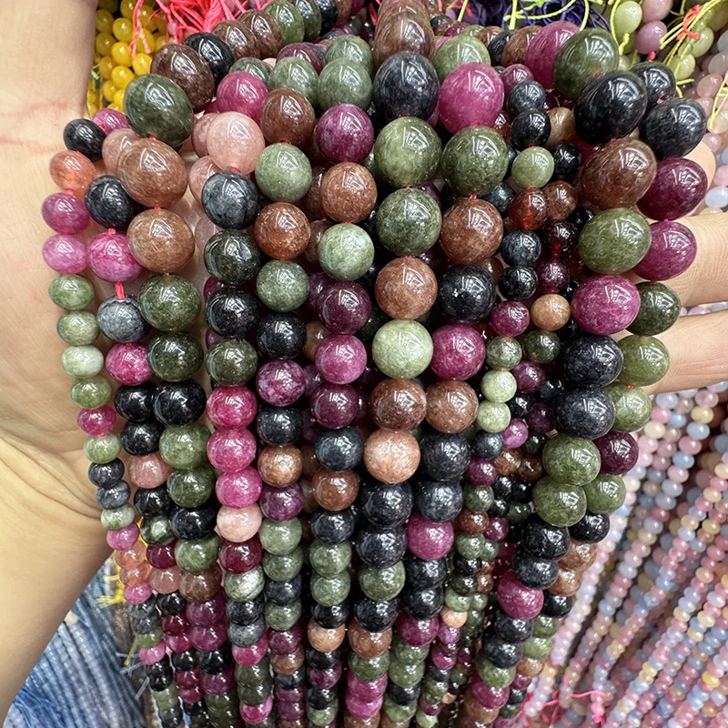 

Factory Natural Stone Optimized Bixi Morgan Stone Mixed Color Jadeite Persian Jade Round Jewelry Natural Texture Diy Bracelet