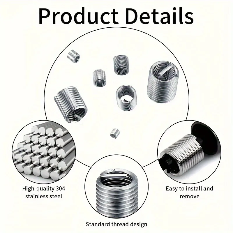 Picture 5: 60pcs Stainless Steel Thread Repair Kit M3 to M12 Sizes Durable Metal Fasteners for Restoring Damaged Threads Full Coverage