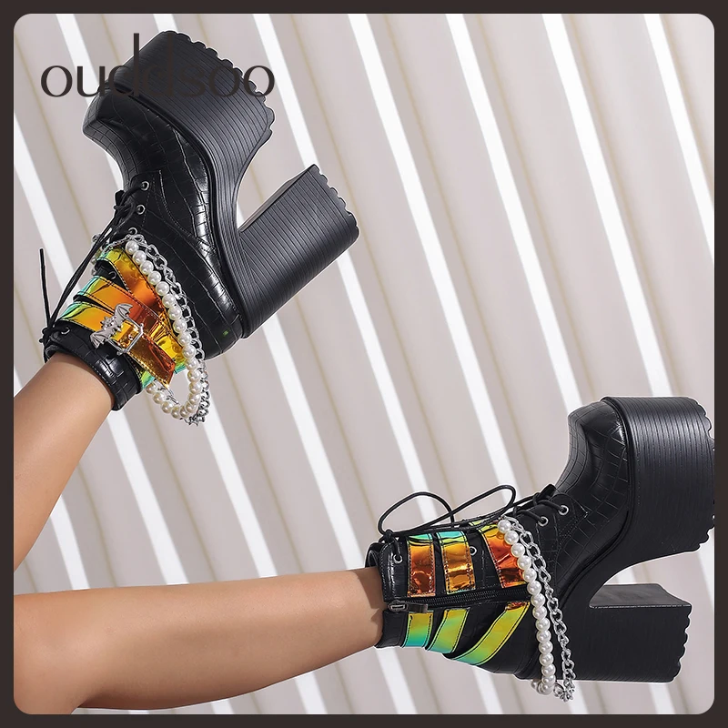 

ODS Goth Punk Sexy Super High Heels Ankle Booties Women Zip Love Heart Autumn Design Boots Shoes Metal Fashion Heels Shoes 44 43