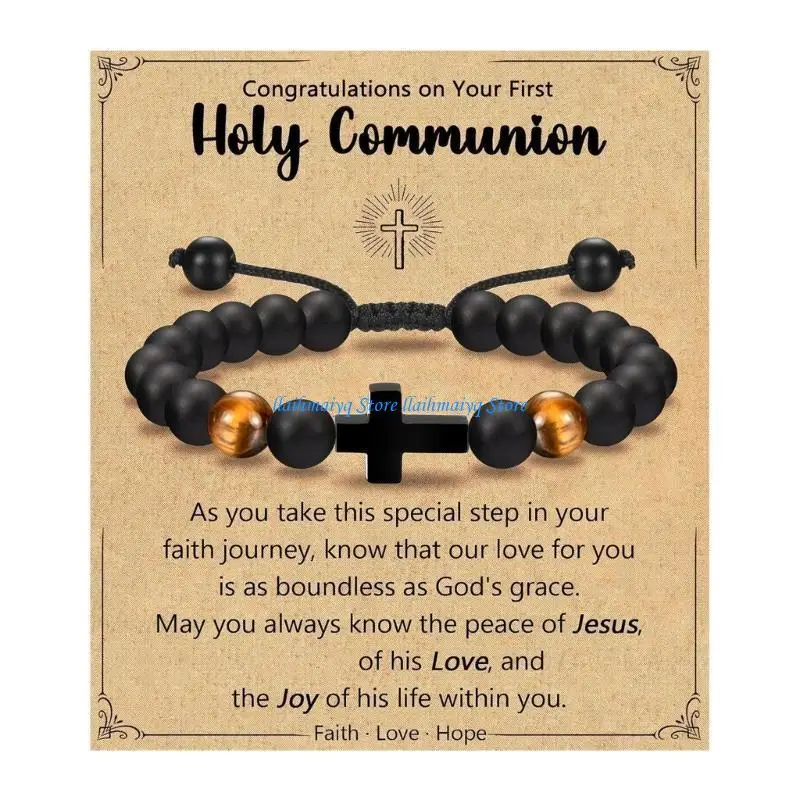 

573B Beaded Crosses Bracelet Adjustable for Boys Religious Ceremony Gifts Confirmation Communion From Parents Grandparents
