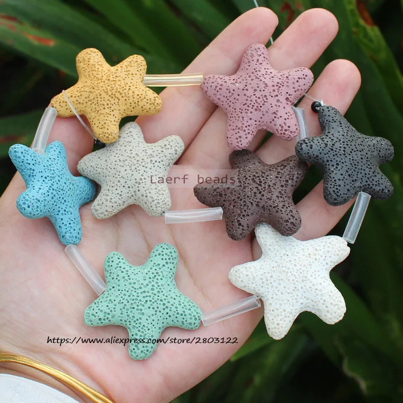 Natural 38mm Multi-Color Volcanic Lava Stone star-fish shape loose beads 15inch 10 Colors, For DIY Jewelry Making !