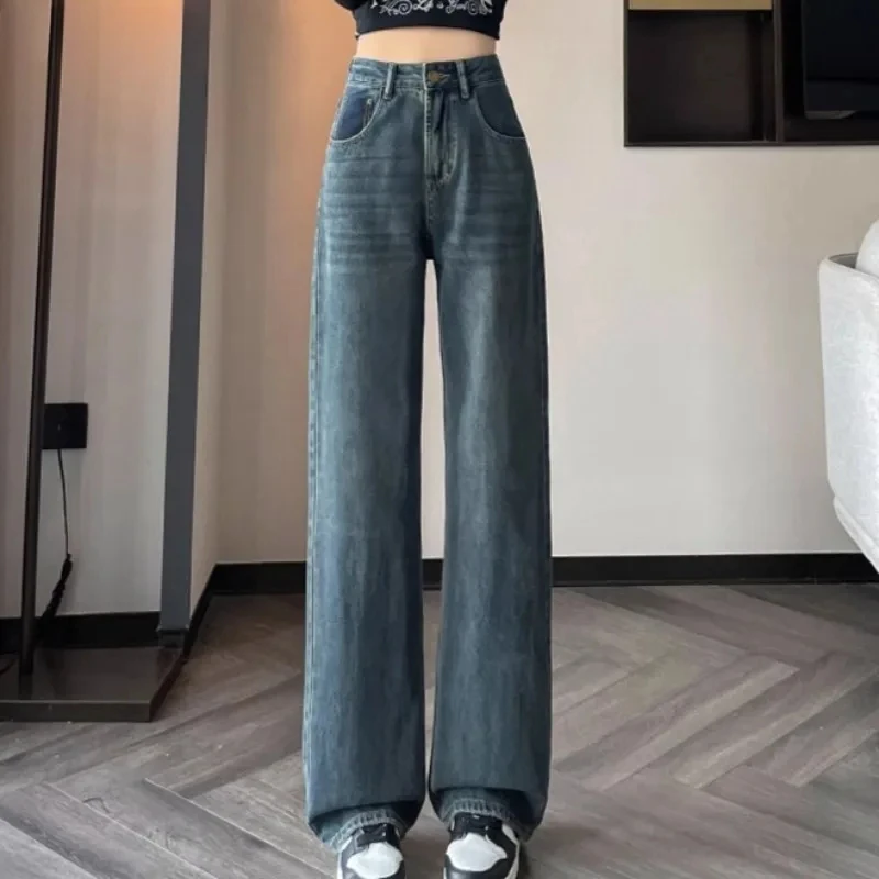 Denim Jeans Women Retro Casual Youthful Students Spring Fall Full Length High Waist Trousers All-match Chic Simple Korean Style