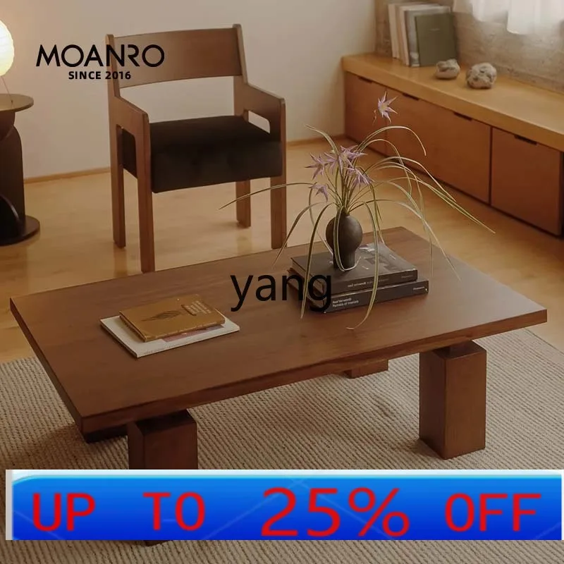 

YJQQ solid wood coffee table wabi coffee table living room square medieval tea table