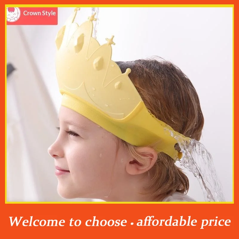 {}Adjustable Size Children Shampoo Cap Crown Baby Shower Cap Cartoon Bath Visor Infant Hair Shield Ear Protection Waterproof