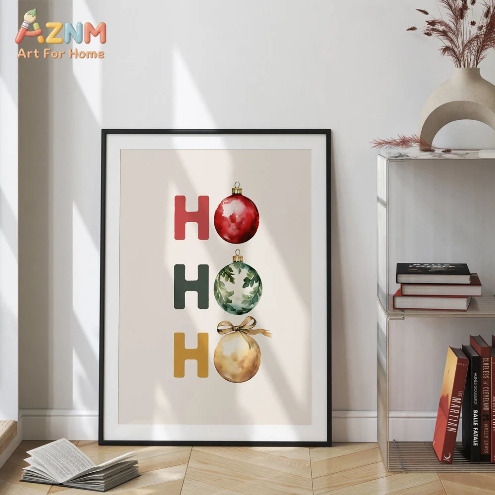 AZNM Modern Retro Christmas Letter Snowman Stocking Sleigh Bauble Canvas Wall Prints Xmas Home Indoor Decor Unframed Canvas Art