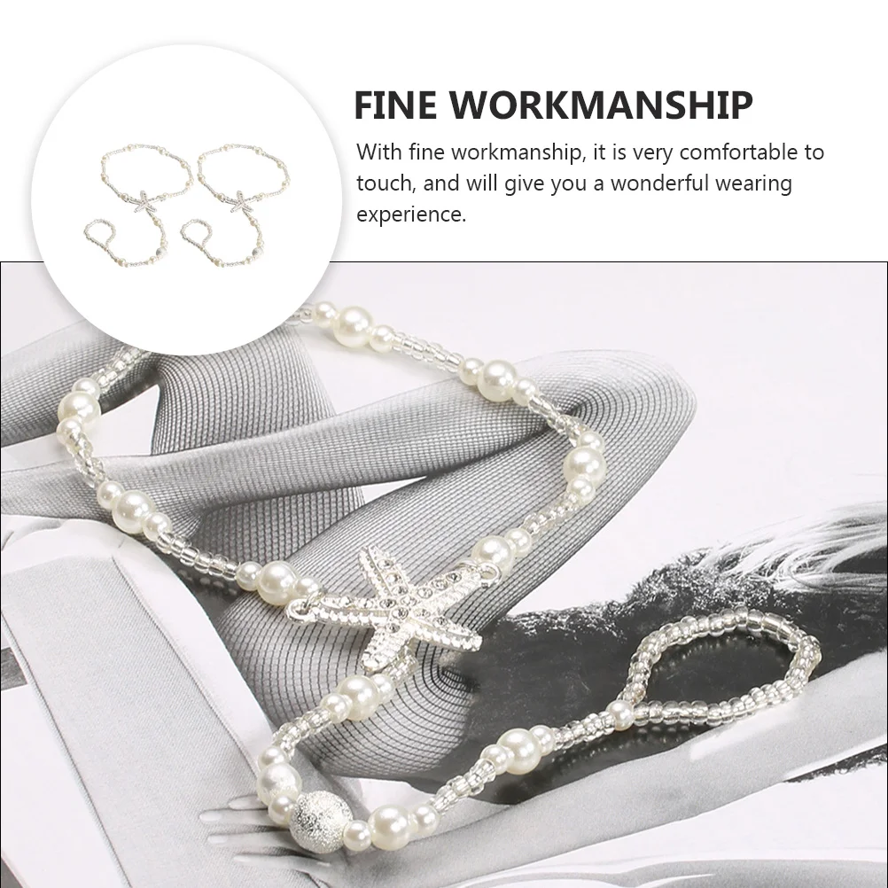 

2pcs Pearl Foot Chains Beach Wedding Anklets Elastic Simulated Pearl Ankle Chains Decorative Foot Ornament For Party Daily Wear