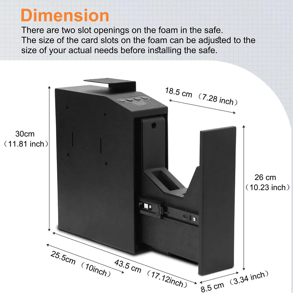 Biometric Slider Gun Safe for Handgun Fingerprint Gun Safe Supports Quickly Access with 3 Ways Fingerprint PIN Code and Key